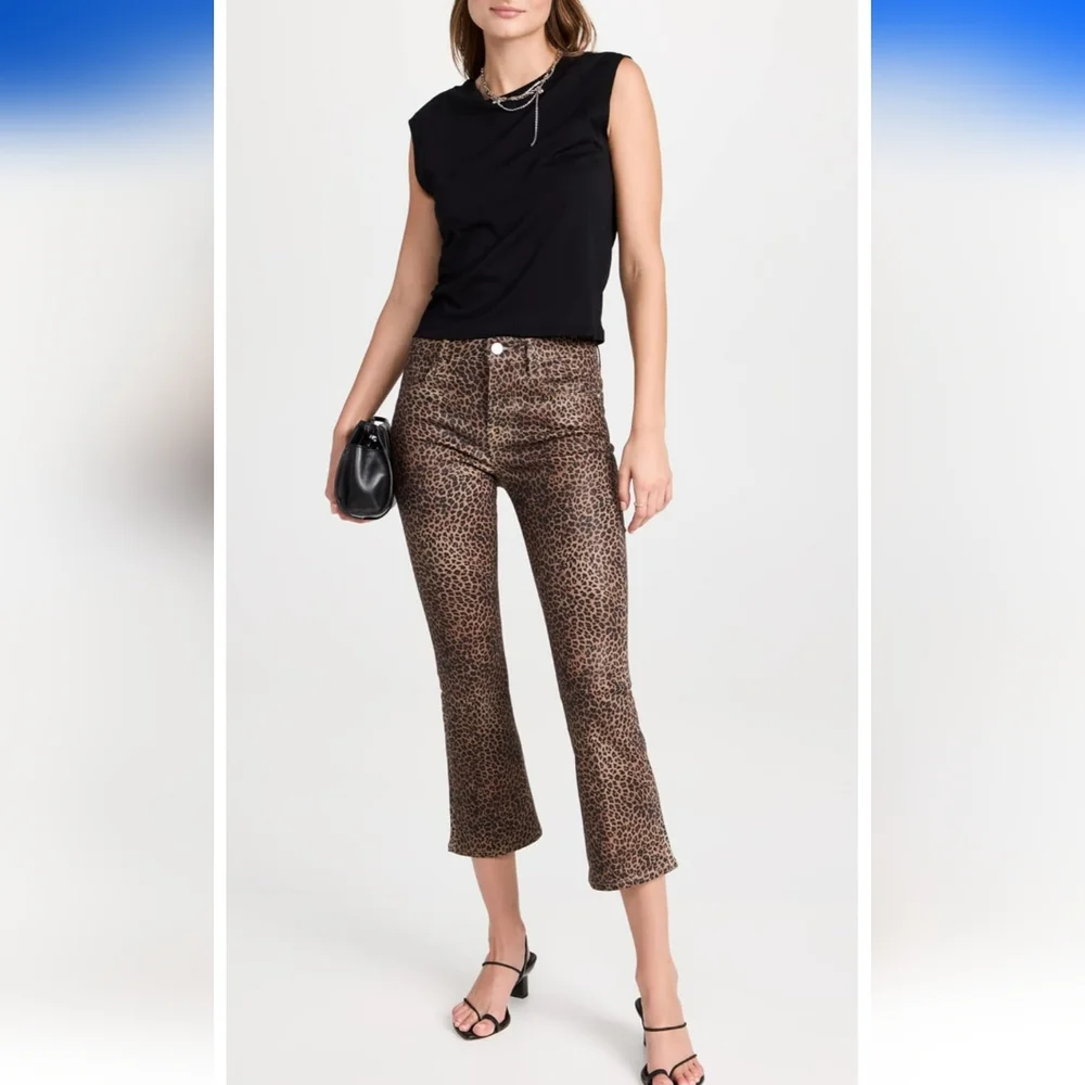 NWT FRAME Womens Le Crop Mini Mid-Rise Coated Bootcut Jeans Leooard Size 24 - Picture 1 of 13
